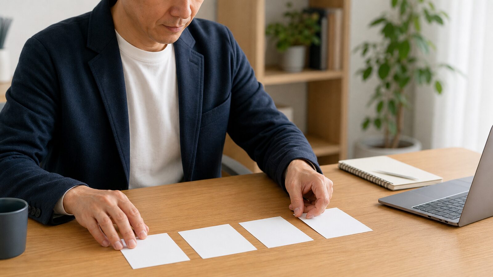 面接回答の要点を4枚のカードで整理する様子