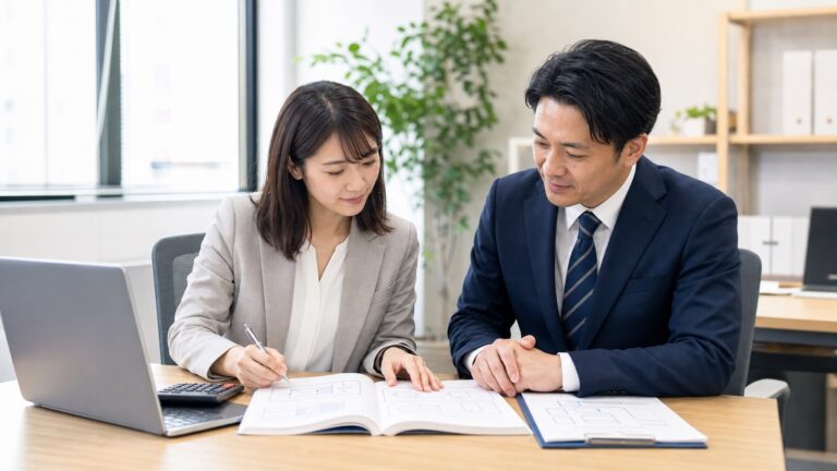 業務マニュアルを使って新人が作業し経験者が確認する場面