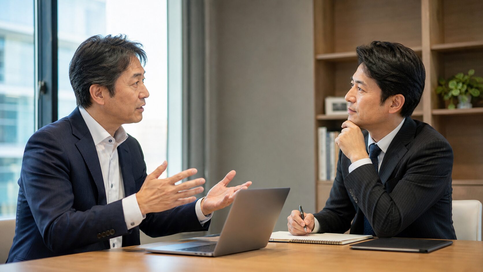 転職支援サービスの担当者へキャリア相談をする管理職のビジネスパーソン