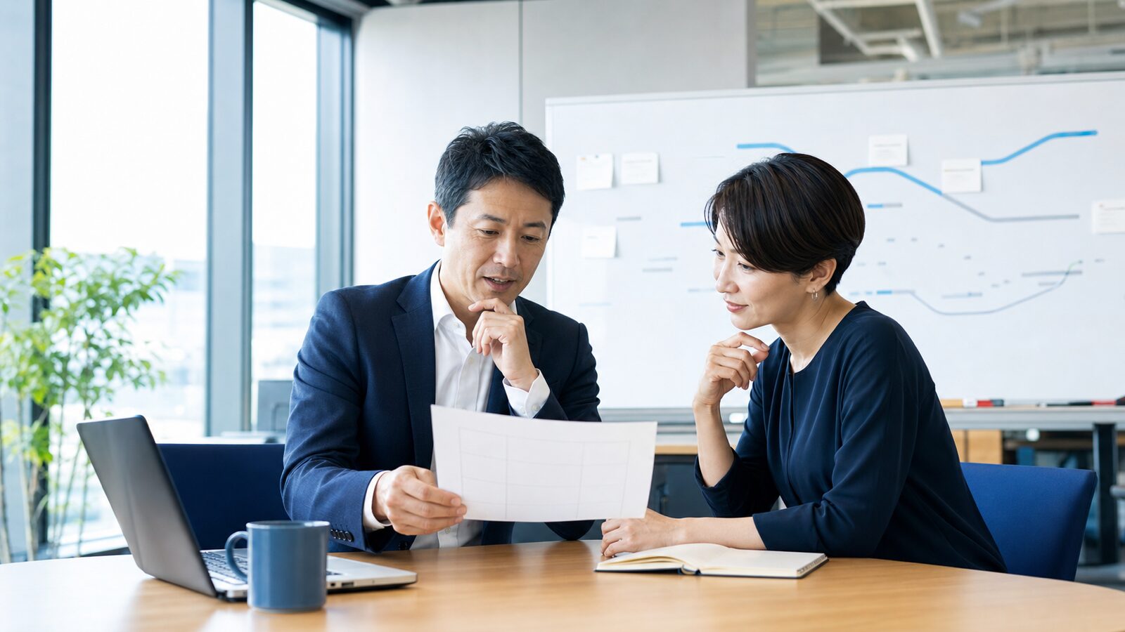 仕事の実績と再現性を二人で棚卸しするビジネスパーソン