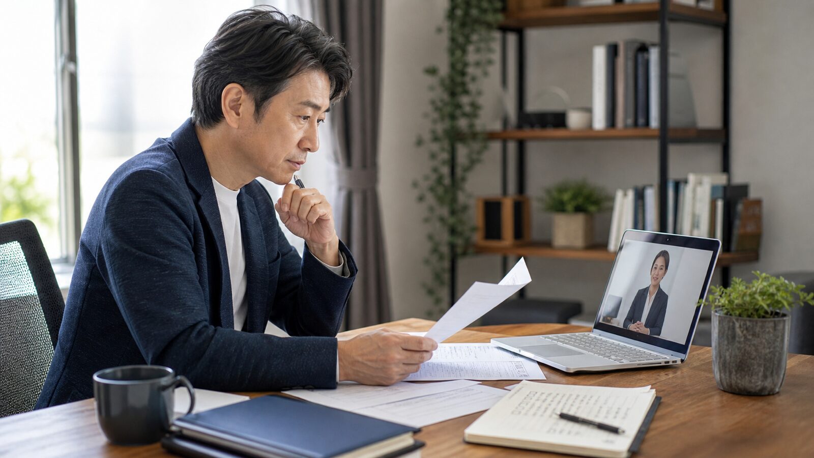 転職エージェントとの面談前に職務経歴と希望条件を整理する40代・50代の会社員
