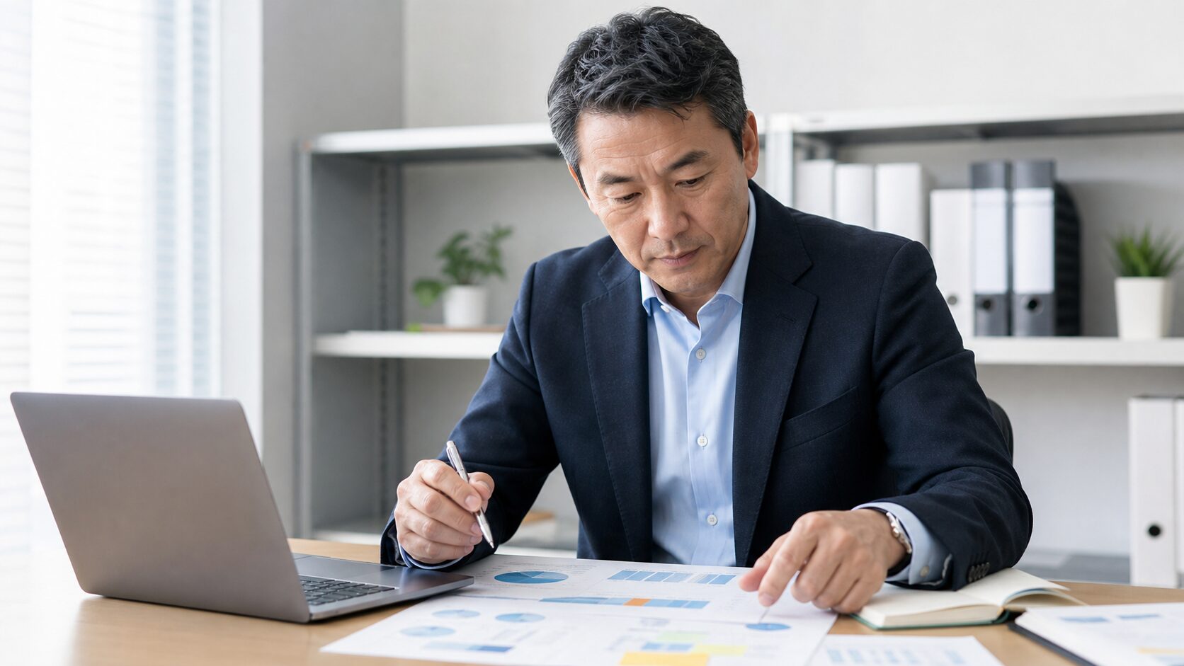 管理職としての施策と成果を数値で整理するビジネスパーソン
