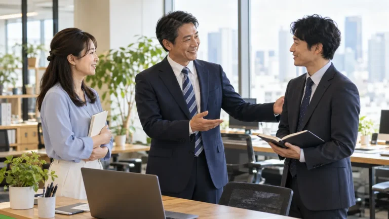 上司とチームが新しい同僚を迎えるイメージ（AI生成）