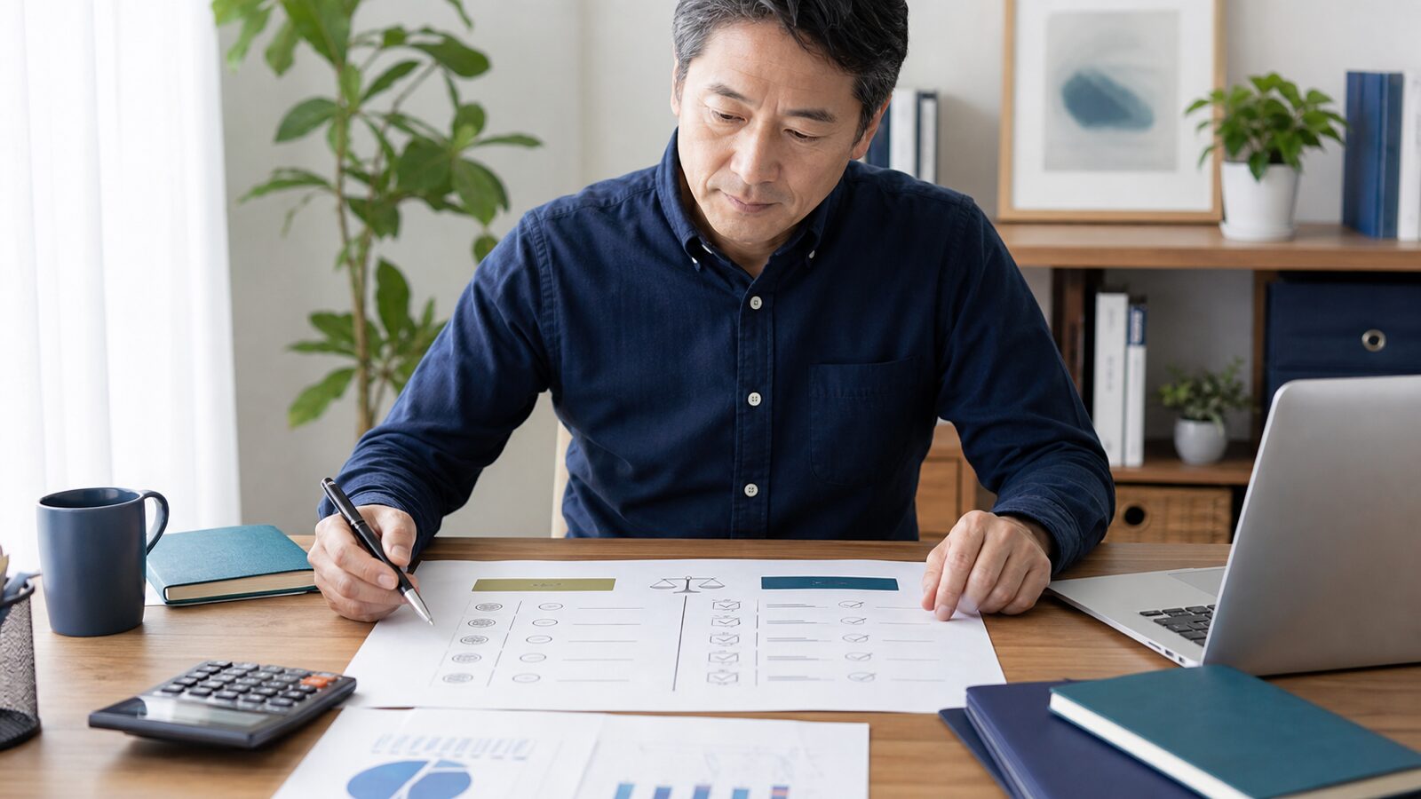 二つの内定条件を比較表で検討するミドル世代