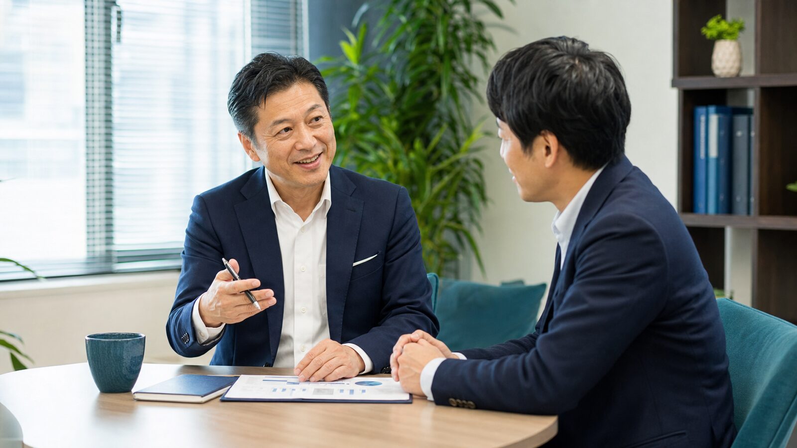 育成目標と支援方法を1on1で話し合う管理職と部下