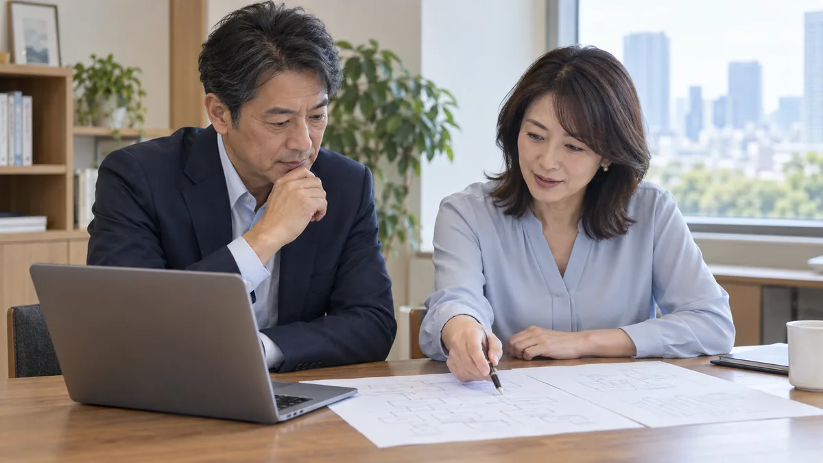ITプロジェクトの進め方を相談する人物のイメージ（AI生成）