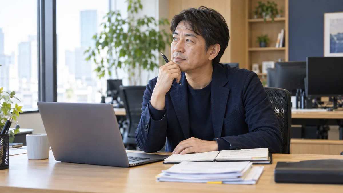 担当業務を見直す社内SEのイメージ（AI生成）