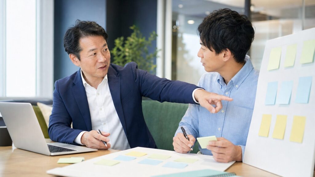 メンバーへ仕事を任せながら優先順位を確認するマネージャー