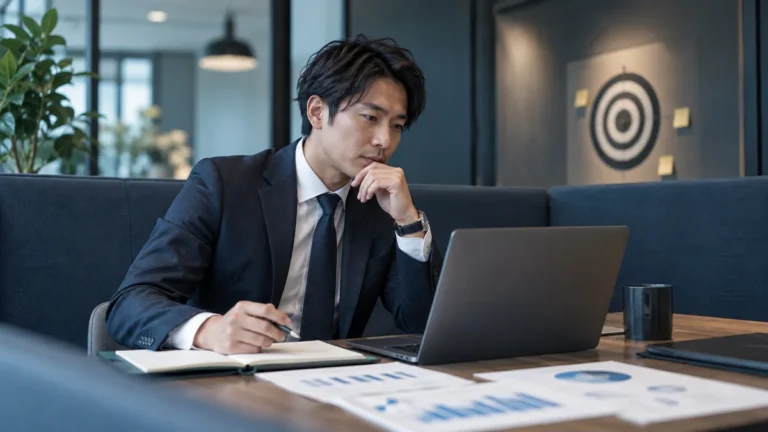 営業の案件や目標を整理する担当者のイメージ