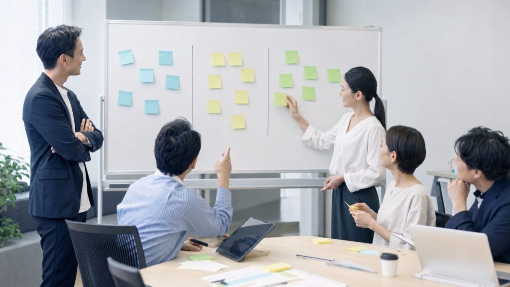 チームで事実と改善点を振り返るミーティング