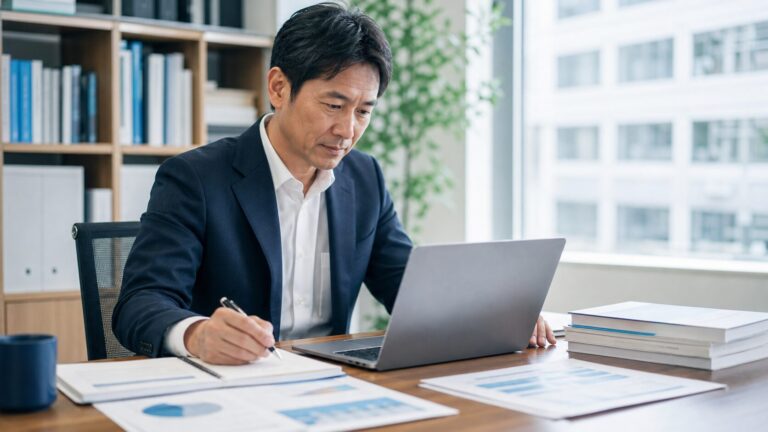 仕事で必要な情報を検索する40代・50代のビジネスパーソン