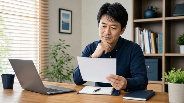 資料に目を通しながら考えるビジネスパーソン（イメージ画像）