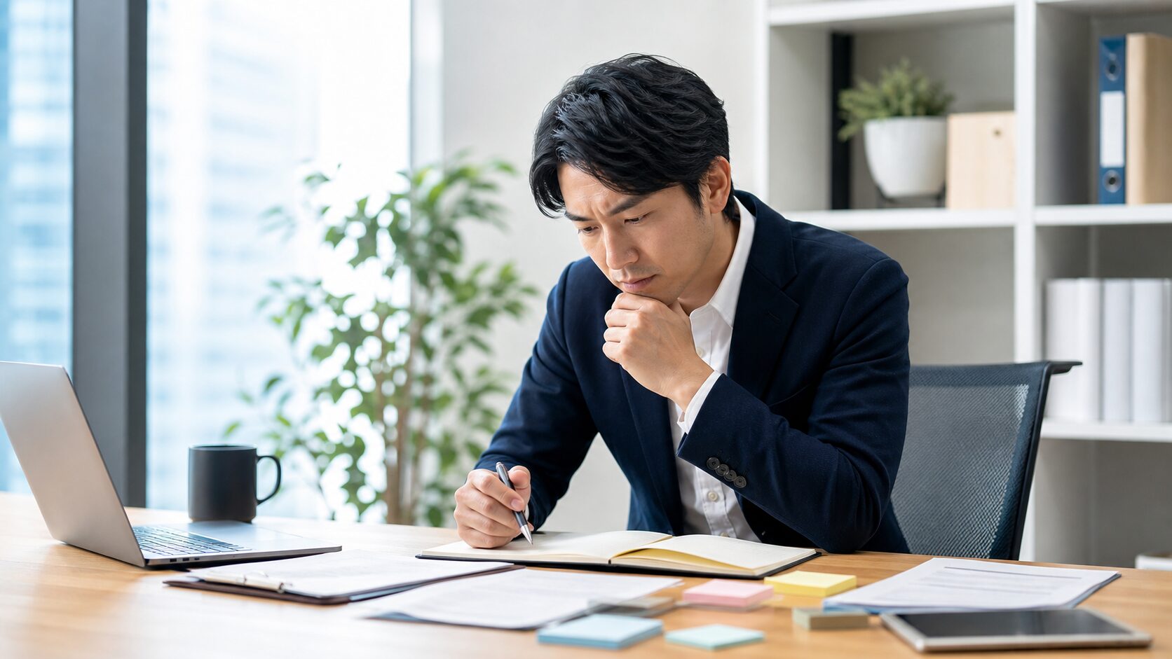 仕事の悩みを整理するビジネスパーソン